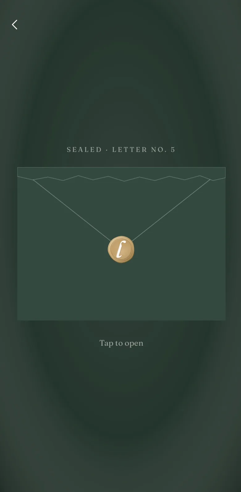 A sealed Sunday letter, numbered and waiting, the monogram on the flap in place of a name — tap to open.